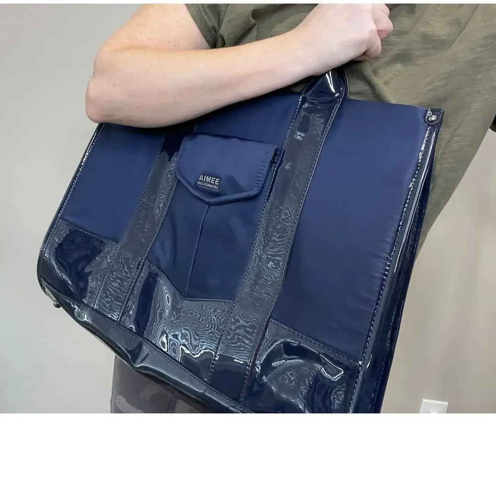 Aimee Kestenberg Navy Blue Heston Tote Patent Preppy Professional